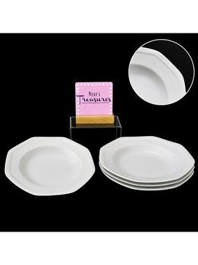 Savoir Vivre MAISON BLANCHE Y0008 White Octagonal Large Rim Soup Bowl Set 4